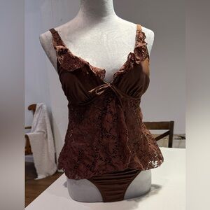 2 Piece Never Worn VENUS Chocolate Lace Swim Suit Set